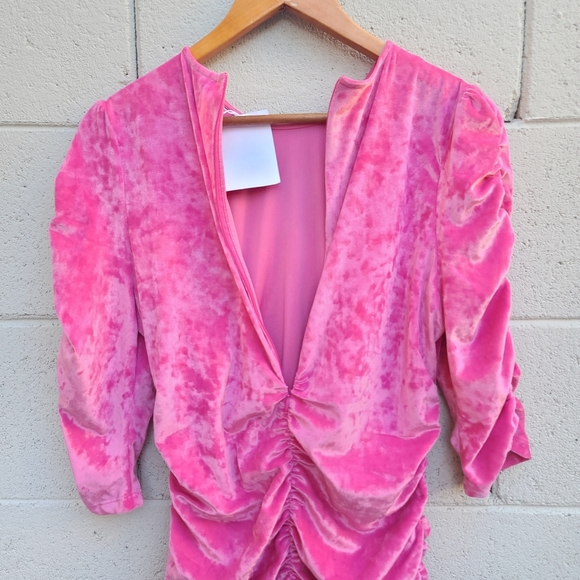 GANNI | Ruched Velvet Minidress in Shocking Pink Size Large - Picture 10 of 10